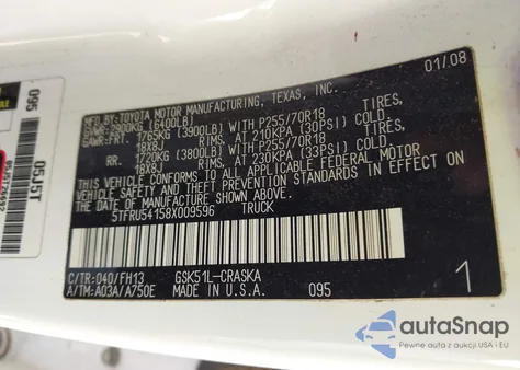 2008 Toyota Tundra Sr5 V6 from USA, damaged, VIN 5TFRU54158X009596